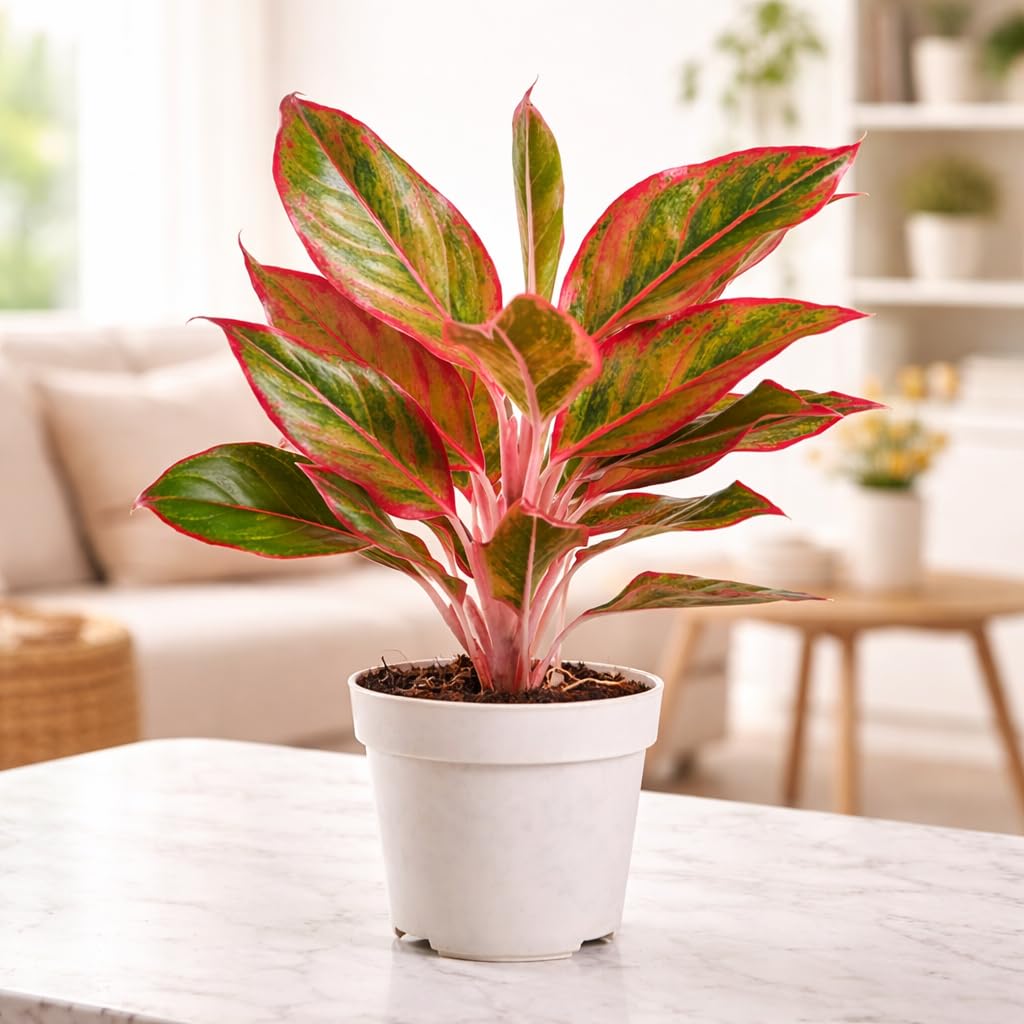 Aglaonema Lipstick Plant with Gro Pot | Indoor Plant for Home Decor | Live Indoor Plant for Living Room, Home Garden & Office